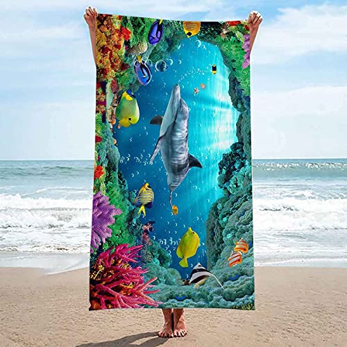 Strandtuch 70X150 cm Ozean Delphin, Microfaser Strandtuch Badetuch Groß, Schnell Trocknen Strandhandtuch, Strandtücher Herren Frauen Badetücher, Strandlaken, Handtuch von DFHGSFS