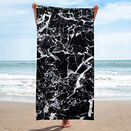 Strandtuch 80x160 cm Schwarz Und Weiß, Microfaser Strandtuch Badetuch Groß Marmorierung, Schnell Trocknen Strandhandtuch, Strandtücher Herren Frauen Badetücher, Strandlaken, Handtuch von DFHGSFS