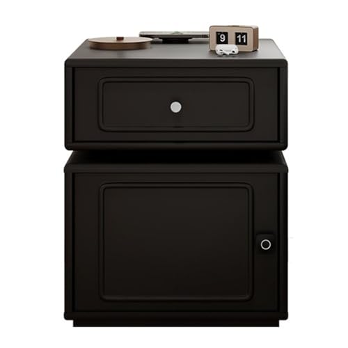 DFHS46JK Intelligenter Nachttisch Retro Schwarz mit USB-Anschlüssen Beistelltisch für Sofa mit Schublade mit Nachttisch mit Fingerabdruck-Entriegelung Moderner Nachttisch Seitentisch von DFHS46JK