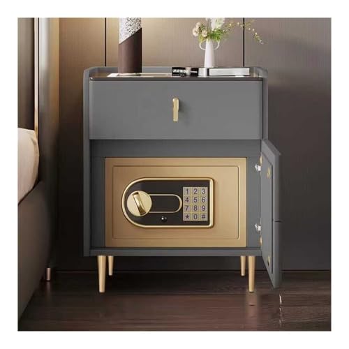 DFHS46JK Intelligenter Nachttisch for das Schlafzimmer mit Safe, Multifunktions-LED-Nachttisch, moderner Beistelltisch mit 3-Farben-LED und kabelloser Ladestation(Grigio) von DFHS46JK