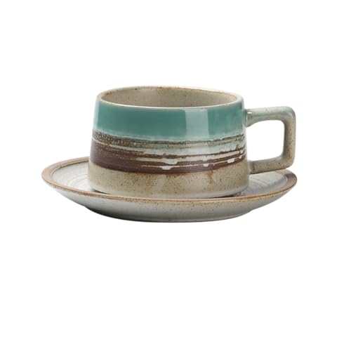 DFHS46JK Kaffeebecher Retro Home Kaffeetasse Frühstücksrestaurant Keramik Handelsbecher mit Untertasse 220ml Kaffeetasse von DFHS46JK