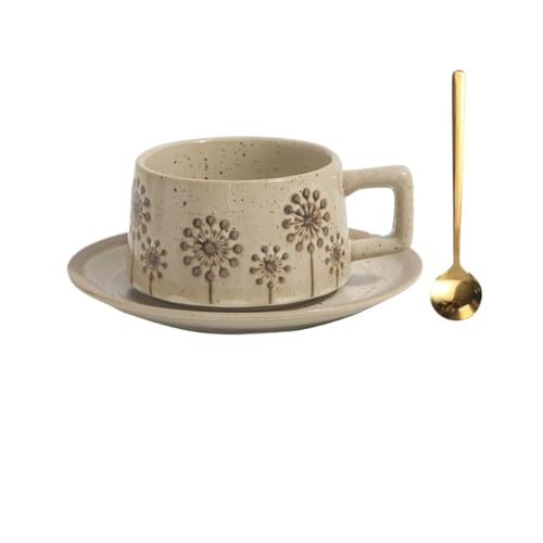 DFHS46JK Kaffeebecher Retro-Muster Haushaltskaffeetasse Restaurant Keramik Handelsbecher mit Untertasse und Löffel Kaffeetasse von DFHS46JK