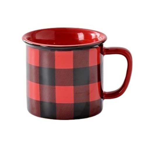 DFHS46JK Kaffeebecher Vintage-Keramikbecher in Rot-Schwarz-Kariert for den Heim- und Bürogebrauch, groß – Fassungsvermögen for Trinken Kaffeetasse von DFHS46JK
