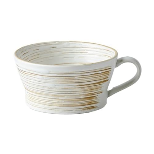 DFHS46JK Kaffeebecher Vintage Line Textured Große Kapazität Keramik Frühstückstasse Großkalibriger Becher Müsli Kakao Cappuccino Kaffeetasse von DFHS46JK