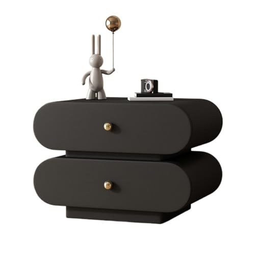 Nachttisch Double Drawer Black Wooden Bedside Table Bedroom Simple Storage Home Storage Cabinet Nachttisch(Groß) von DFHS46JK