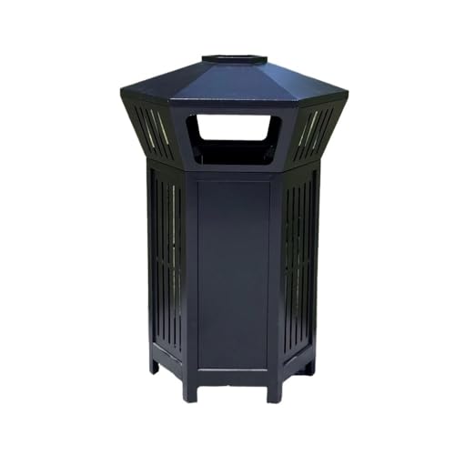 Outdoor Papierkorb Geometrische Form mit Deckel Abfalleimer mit offenem Metallschutt für Straßen- und Quadratbereiche Mülltonne(Schwarz) von DFHS46JK