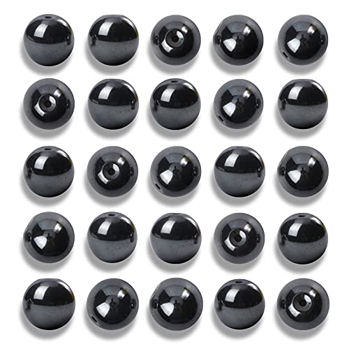 100 Stück 8 mm natürliche glatte schwarze Häma-Perlen rund lose Steinperlen für Schmuckherstellung mit Kristall-Stretchschnur von DFJMASFKOL