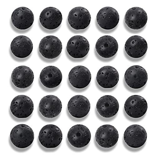 100 Stück 8 mm natürliche schwarze Vulkan-Lava-Edelsteinperlen runde lose Steinperlen für Schmuckherstellung mit Kristall-Stretchschnur von DFJMASFKOL