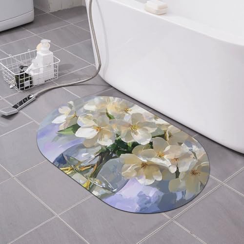DFJMASFKOL Rustikale Blumenmalerei Kieselgur Matte weiße Blumen Badematte Vorleger Weiß Blumenmuster Duschmatte schnell trocknend umweltfreundlich leicht zu reinigen 40 x 60 cm DFJMASFKOL Rustikale Blumenmalerei Kieselgur Matte weiße Blumen Badematte Vorleger Weiß Blumenmuster Duschmatte schnell trocknend umweltfreundlich leicht zu reinigen 40 x 60 cm von DFJMASFKOL