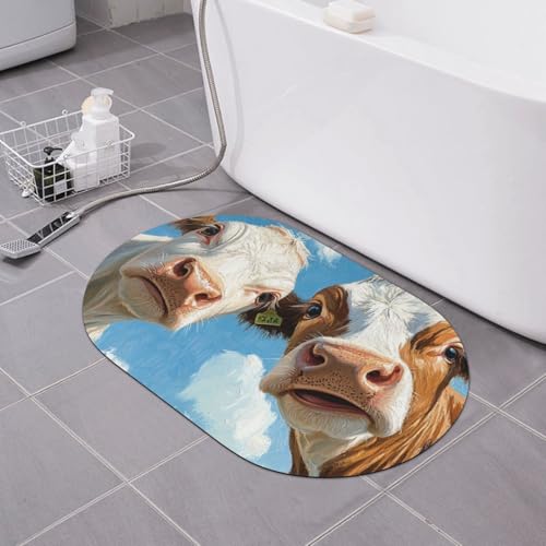 DFJMASFKOL Süße Kühe Duschmatte Weide Kieselgur Matte Kühe Badvorleger Teppich Schnell trocknend Umweltfreundlich Leicht zu Reinigen 40 x 60 cm von DFJMASFKOL