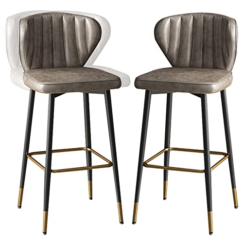 26/30“ Counter Barhocker mit Kunstlederpolsterung und Fußstütze, 360° drehbare hohe Barstühle für Kücheninsel, Pub, Bistro (Gray 2ps,65cm/26in) von DFKGLCRR