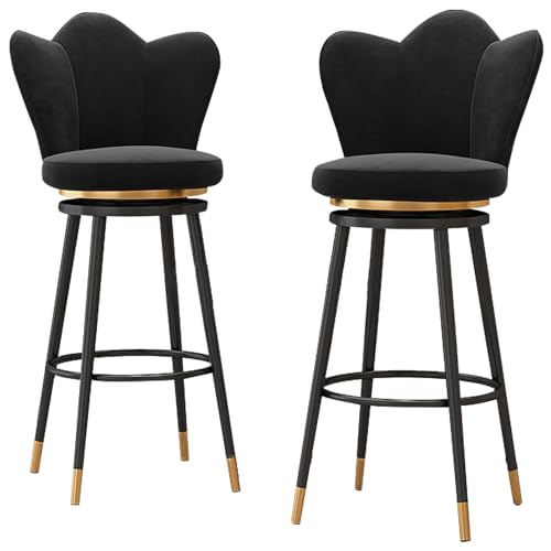 360° Drehbare Barhocker 2er Set, Samt Barhocker mit Petal Form Rücken und Fußstütze für Küche, Haus und Restaurants, Indoor Outdoor (Black,29.6in/75cm) von DFKGLCRR