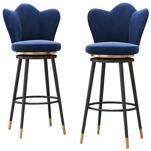 360° Drehbare Barhocker 2er Set, Samt Barhocker mit Petal Form Rücken und Fußstütze für Küche, Haus und Restaurants, Indoor Outdoor (Blue,29.6in/75cm) von DFKGLCRR