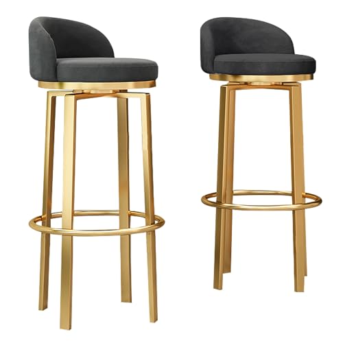 360° Swivel Counter Höhe Barhocker mit niedrigen zurück Satz von 2, Mid-Century Modern Velvet Küche Insel Stuhl Hocker mit Gold Metallbeine und Fußstütze für Home Bar Esszimmer (Black,65cm/26in) von DFKGLCRR