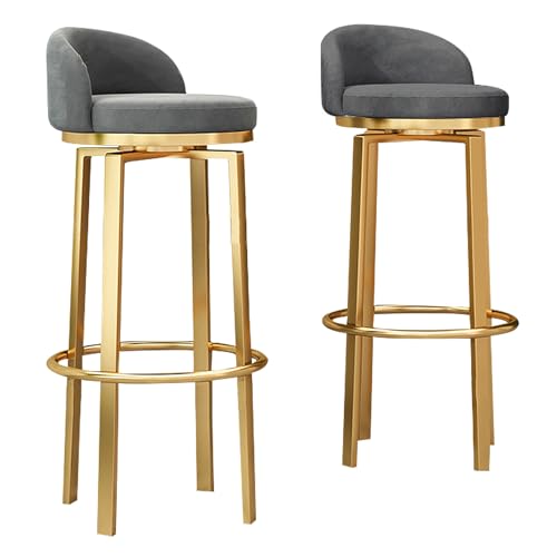 360° Swivel Counter Höhe Barhocker mit niedrigen zurück Satz von 2, Mid-Century Modern Velvet Küche Insel Stuhl Hocker mit Gold Metallbeine und Fußstütze für Home Bar Esszimmer (Grey,65cm/26in) von DFKGLCRR