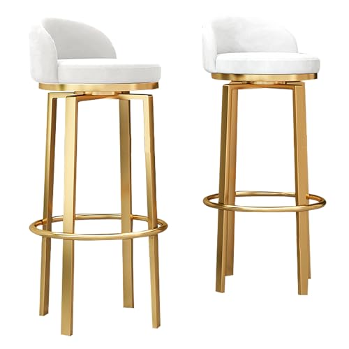 360° Swivel Counter Höhe Barhocker mit niedrigen zurück Satz von 2, Mid-Century Modern Velvet Küche Insel Stuhl Hocker mit Gold Metallbeine und Fußstütze für Home Bar Esszimmer (White,65cm/26in) von DFKGLCRR
