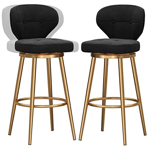 360° drehbare Barhocker, moderner samtgepolsterter Barhocker, Kücheninsel hoher Hocker mit Rückenlehne, Metallbein und Fußstütze (Black 2ps,65cm/26in) von DFKGLCRR