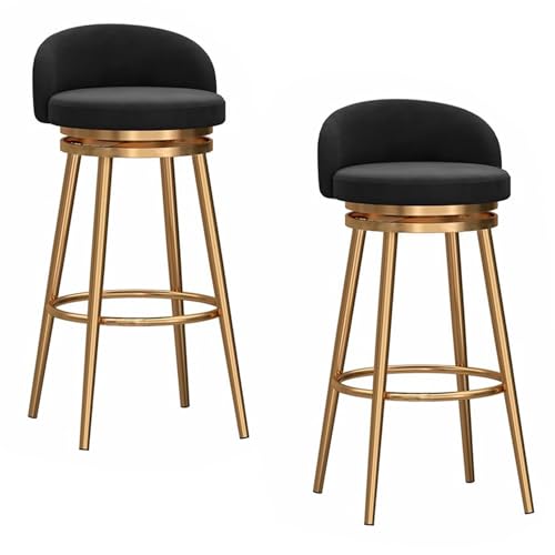 Barhocker 2er Set, 360° drehbare Thekenhocker mit Rückenlehne, gepolsterter Samt-Barstuhl mit Metall-Fußstütze für Zuhause, Kücheninsel, Esszimmer (Black,25.6in/65cm) von DFKGLCRR