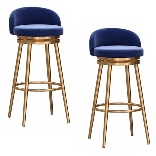 Barhocker 2er Set, 360° drehbare Thekenhocker mit Rückenlehne, gepolsterter Samt-Barstuhl mit Metall-Fußstütze für Zuhause, Kücheninsel, Esszimmer (Blue,25.6in/65cm) von DFKGLCRR