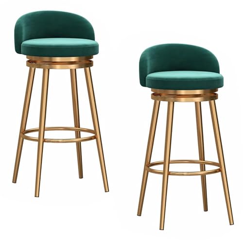 Barhocker 2er Set, 360° drehbare Thekenhocker mit Rückenlehne, gepolsterter Samt-Barstuhl mit Metall-Fußstütze für Zuhause, Kücheninsel, Esszimmer (Green,29.6in/75cm) von DFKGLCRR