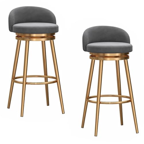 Barhocker 2er Set, 360° drehbare Thekenhocker mit Rückenlehne, gepolsterter Samt-Barstuhl mit Metall-Fußstütze für Zuhause, Kücheninsel, Esszimmer (Grey,25.6in/65cm) von DFKGLCRR