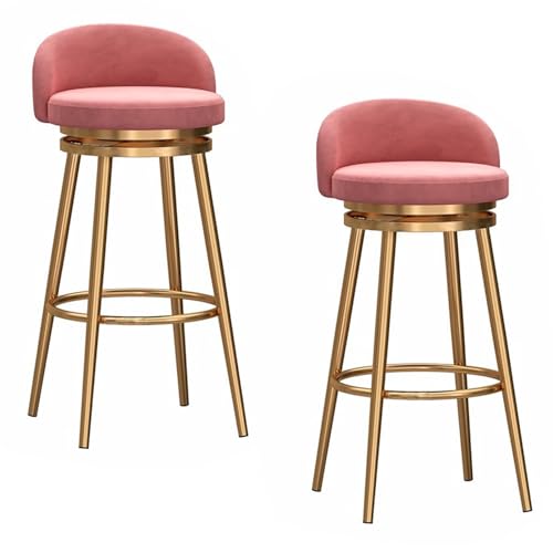 Barhocker 2er Set, 360° drehbare Thekenhocker mit Rückenlehne, gepolsterter Samt-Barstuhl mit Metall-Fußstütze für Zuhause, Kücheninsel, Esszimmer (Pink,25.6in/65cm) von DFKGLCRR