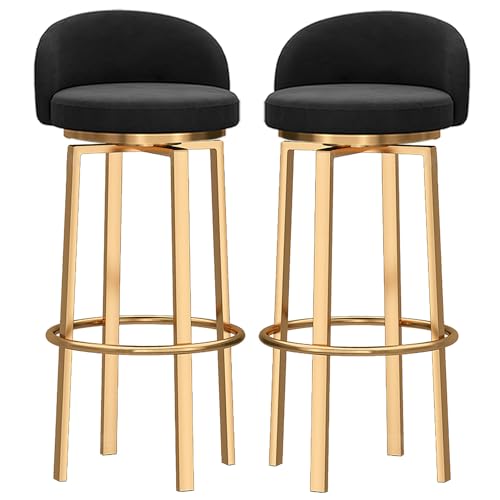 Barhocker Thekenhöhe-25.6/29.6“, 360° drehbare Thekenstühle mit Samtsitz, niedriger Rückenlehne und Fußstütze, Kücheninsel Stuhl mit goldenen Metallbeinen (Black 2ps,75cm/30in) von DFKGLCRR