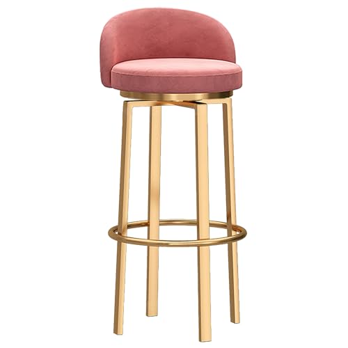Barhocker Thekenhöhe-25.6/29.6“, 360° drehbare Thekenstühle mit Samtsitz, niedriger Rückenlehne und Fußstütze, Kücheninsel Stuhl mit goldenen Metallbeinen (Pink 1ps,65cm/26in) von DFKGLCRR