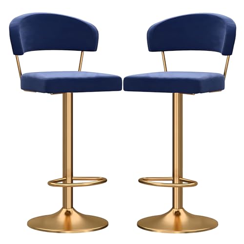Counter Höhe Hocker Moderne Barstühle Counter Höhe Barhocker Satz von 2, bequemen Samt Frühstück Insel Hocker, hohle Rückenlehne und Fußstütze, Heben Swivel Barhocker (Blue,45-60cm(17.7-23.6'')) von DFKGLCRR