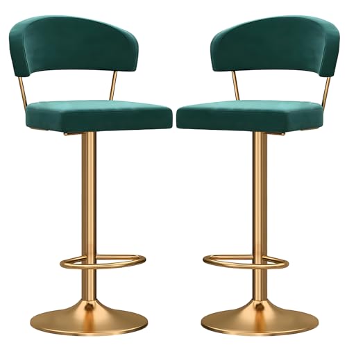 Counter Höhe Hocker Moderne Barstühle Counter Höhe Barhocker Satz von 2, bequemen Samt Frühstück Insel Hocker, hohle Rückenlehne und Fußstütze, Heben Swivel Barhocker (Green,45-60cm(17.7-23.6'')) von DFKGLCRR