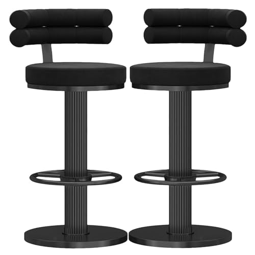 Counter Höhe Hocker Satz von 2 Barhockern Swivel Heben hohe Stühle, moderne Küche Theke Esszimmer Hocker mit gepolsterten Samt zurück, und Fußstütze für Inseln/Home (Black,45-60cm(17.7-23.6'')) von DFKGLCRR