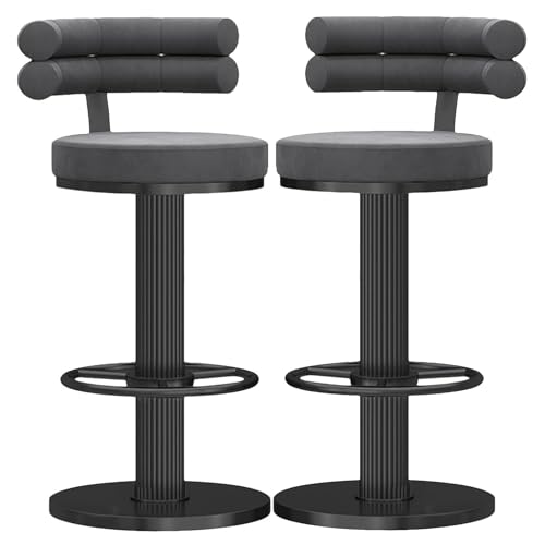Counter Höhe Hocker Satz von 2 Barhockern Swivel Heben hohe Stühle, moderne Küche Theke Esszimmer Hocker mit gepolsterten Samt zurück, und Fußstütze für Inseln/Home (Grey,45-60cm(17.7-23.6'')) von DFKGLCRR