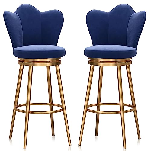 Counter Höhe Hocker Swivel Bar Hocker Satz von 2, Küche Esszimmer Stuhl mit Schmetterling Rückenlehne, Multifunktionale Komfort Frühstück Bar Stühle, Samt Stoff Esszimmer Stuhl (Blue,75cm(29.5'')) von DFKGLCRR