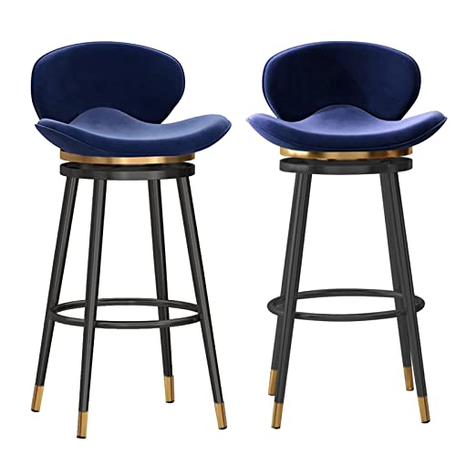 Counter Höhe Hocker Swivel Bar Hocker Satz von 2 Counter Höhe Barhocker, Moderne Samt Barhocker mit Mid zurück, gepolsterte Bar Stuhl mit Metall Base, Kücheninsel Hocker (Blue,Black Leg 65cm) von DFKGLCRR