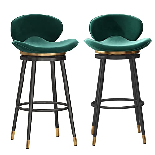 Counter Höhe Hocker Swivel Bar Hocker Satz von 2 Counter Höhe Barhocker, Moderne Samt Barhocker mit Mid zurück, gepolsterte Bar Stuhl mit Metall Base, Kücheninsel Hocker (Green,Black Leg 75cm) von DFKGLCRR