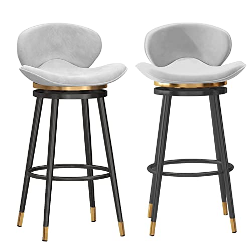 Counter Höhe Hocker Swivel Bar Hocker Satz von 2 Counter Höhe Barhocker, Moderne Samt Barhocker mit Mid zurück, gepolsterte Bar Stuhl mit Metall Base, Kücheninsel Hocker (White,Black Leg 65cm) von DFKGLCRR