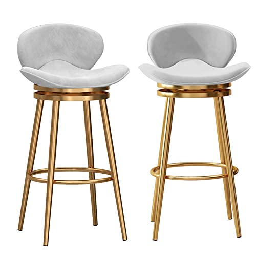 Counter Höhe Hocker Swivel Bar Hocker Satz von 2 Counter Höhe Barhocker, Moderne Samt Barhocker mit Mid zurück, gepolsterte Bar Stuhl mit Metall Base, Kücheninsel Hocker (White,Gold Leg 75cm) von DFKGLCRR