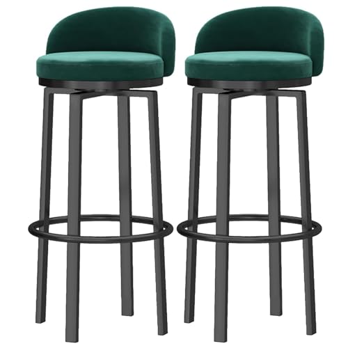 Counter Höhen Hocker Bar Stühle Set von 2 Moderne Küche Hohe Hocker Unterstützte Werkstatt Frühstück Barhocker Gepolsterter Sitz Dreh Samt Insel Hocker für Home Bar Counter (Green,75cm(29.5'')) von DFKGLCRR