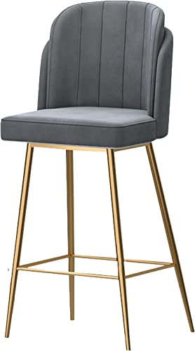 DFKGLCRR 1 Stück – 65 cm Barhocker aus Samt, Moderne Barhocker mit Rückenlehne und Fußstütze, Kücheninsel-Hocker mit goldenem Metallgestell für Küchentheken und Bars von DFKGLCRR