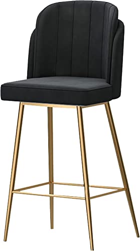 DFKGLCRR 1 Stück – 65 cm Barhocker aus Samt, Moderne Barhocker mit Rückenlehne und Fußstütze, Kücheninsel-Hocker mit goldenem Metallgestell für Küchentheken und Bars von DFKGLCRR