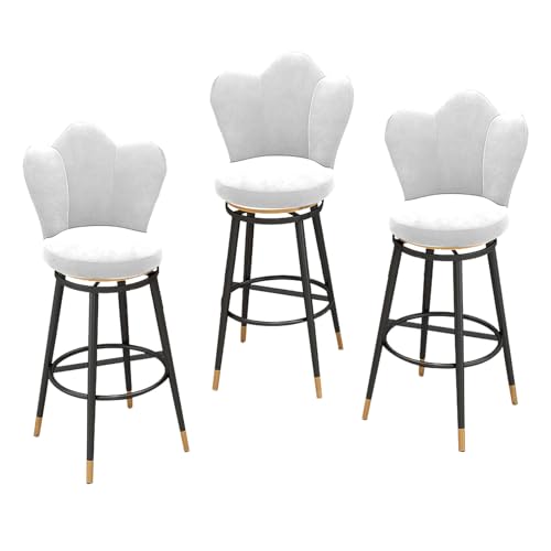 DFKGLCRR 25,6/29,6“ Sitzhöhe Barhocker 3er Set, Samt gepolsterte Barstühle, Drehbare Barhocker mit Petal Form zurück und Fußstützen, Counter Höhe Esszimmerstühle (White,29.6in/75cm) von DFKGLCRR