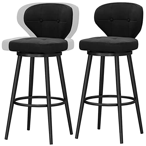 DFKGLCRR 26/30“ Barhocker, Zähler Höhe Hocker mit Rücken und 360-Grad-Drehsitz Oben, Samt gepolsterte Barhocker Stühle für Küchen Insel, rustikale Bar, 300lbs (Black 2ps,75cm/30in) von DFKGLCRR