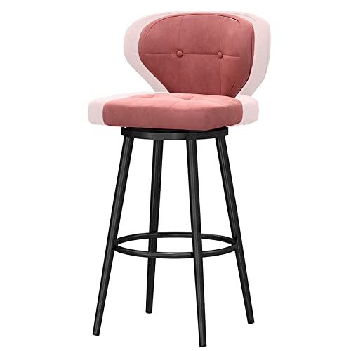 DFKGLCRR 26/30“ Barhocker, Zähler Höhe Hocker mit Rücken und 360-Grad-Drehsitz Oben, Samt gepolsterte Barhocker Stühle für Küchen Insel, rustikale Bar, 300lbs (Pink 1ps,65cm/26in) von DFKGLCRR