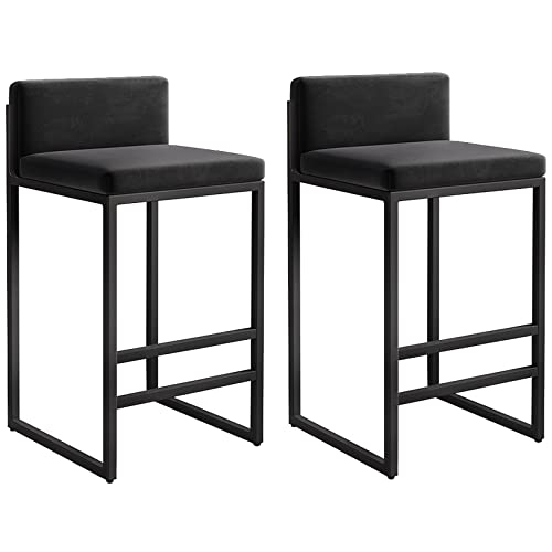 DFKGLCRR 26/30 Zoll Barhocker, Barhocker Satz von 2, Counter Höhe Hocker hohe Barstühle mit schwarzen Metallbeinen und Fußstütze, Samt gepolsterten Sitz (Black,75cm/29.6in) von DFKGLCRR