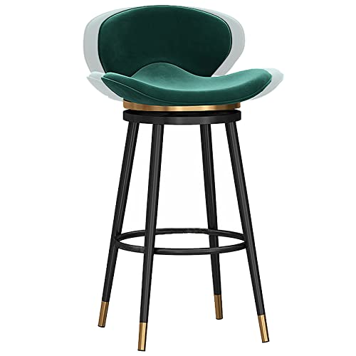 DFKGLCRR 360° Velvet Swivel Barhocker mit Rücken- und Fußstütze, 26/30in Barhocker, Kücheninsel Pub Wohnzimmer Esszimmer Counter Höhe Hocker (Green 1ps,65cm/26in) von DFKGLCRR