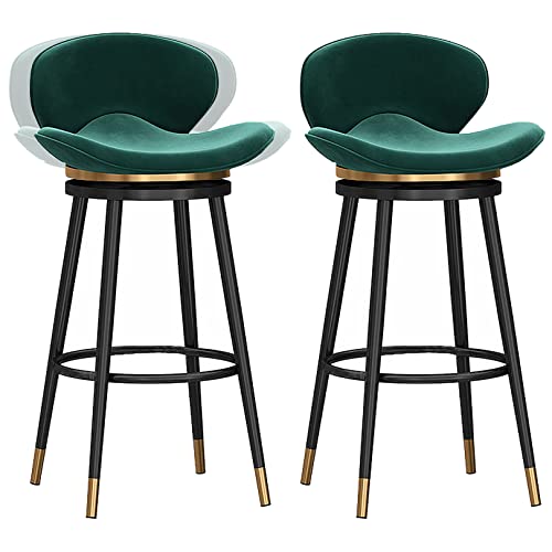 DFKGLCRR 360° Velvet Swivel Barhocker mit Rücken- und Fußstütze, 26/30in Barhocker, Kücheninsel Pub Wohnzimmer Esszimmer Counter Höhe Hocker (Green 2ps,65cm/26in) von DFKGLCRR