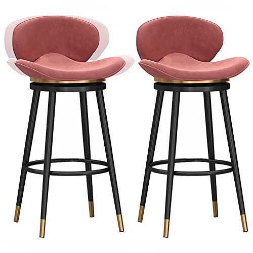 DFKGLCRR 360° Velvet Swivel Barhocker mit Rücken- und Fußstütze, 26/30in Barhocker, Kücheninsel Pub Wohnzimmer Esszimmer Counter Höhe Hocker (Pink 2ps,75cm/30in) von DFKGLCRR