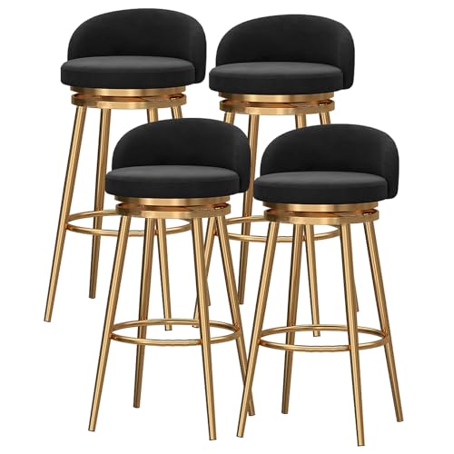 DFKGLCRR 360° drehbare Barhocker 4er Set Frühstücksbar Küchenhocker Samt gepolsterte Barstühle mit niedriger Rückenlehne und goldenem Metallbein, Küchentresen Barhocker (Black,29.6in/75cm) von DFKGLCRR