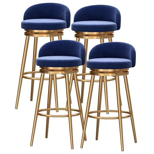 DFKGLCRR 360° drehbare Barhocker 4er Set Frühstücksbar Küchenhocker Samt gepolsterte Barstühle mit niedriger Rückenlehne und goldenem Metallbein, Küchentresen Barhocker (Blue,29.6in/75cm) von DFKGLCRR