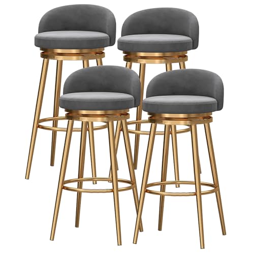 DFKGLCRR 360° drehbare Barhocker 4er Set Frühstücksbar Küchenhocker Samt gepolsterte Barstühle mit niedriger Rückenlehne und goldenem Metallbein, Küchentresen Barhocker (Grey,25.6in/65cm) von DFKGLCRR